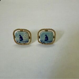 Gold and Blue Cameo Cuff Links